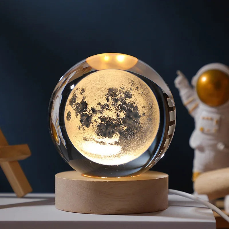 USB LED Night Light Galaxy Crystal Ball Lamp 3D Planet Moon Lamp