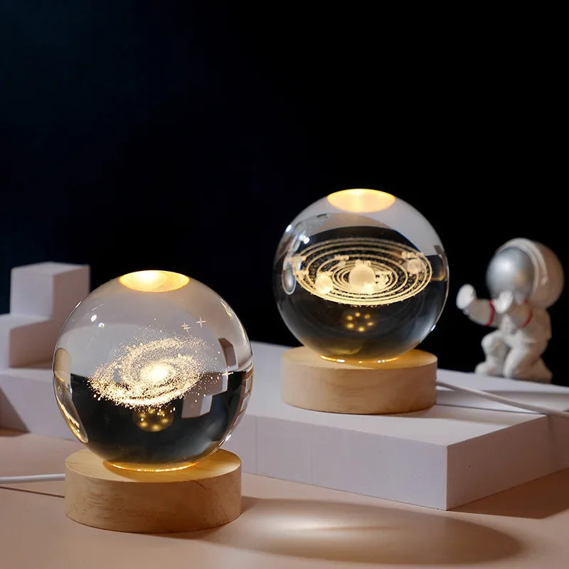 USB LED Night Light Galaxy Crystal Ball Lamp 3D Planet Moon Lamp